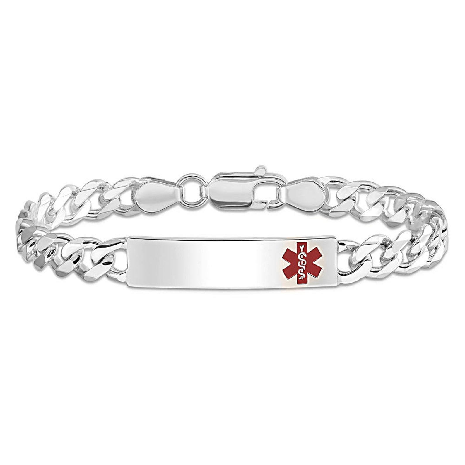 Solid Silver Medical ID Bracelet Custom Engraving Youth Adult - Etsy