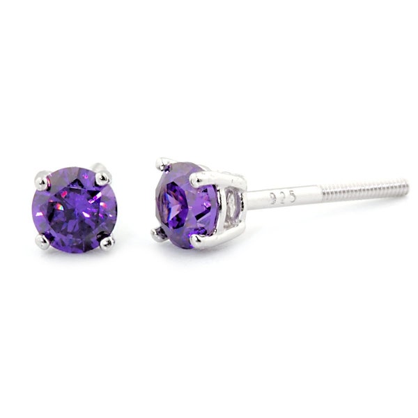 0.50ct 4mm Round Brilliant-cut Purple Amethyst Ice CZ Screw Back Stud Earrings Solid 925 Sterling Silver, JEX30024-1000