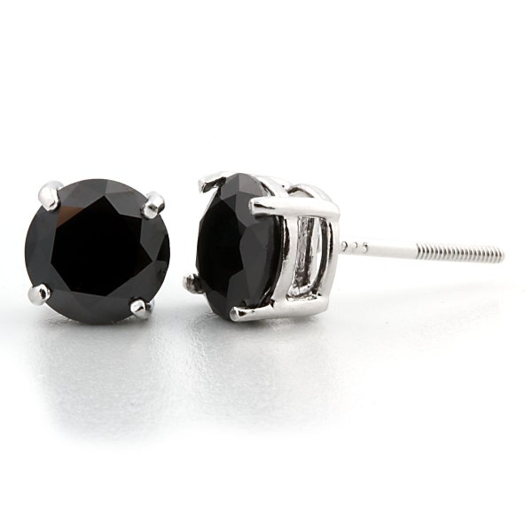 7mm 2.5ct  Brilliant-cut Black Ice Simulated Diamond CZ Screw Back Stud Earrings Solid 925 Sterling Silver, 30147-0996