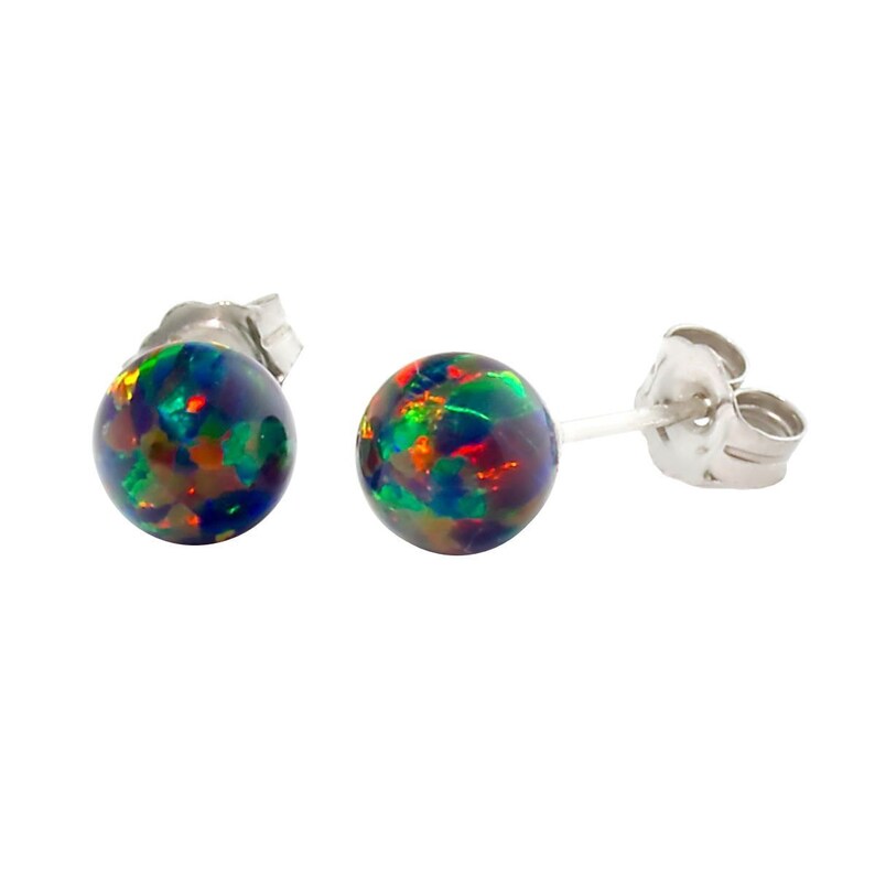 6mm Black Australian Opal Ball Stud Post Earrings Solid 14k Etsy