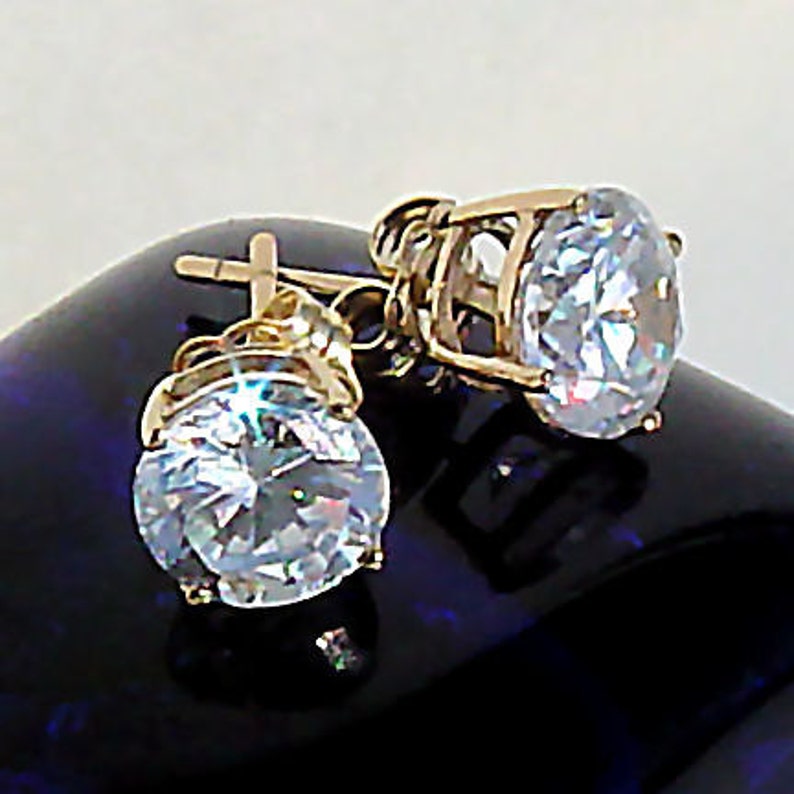 Round Ice on Fire Diamond CZ Cast Basket Stud Earrings 14K Yellow Gold, Cast Basket Setting, Jewelers Grade Gold Stud Earrings, 14K CZ Studs image 3