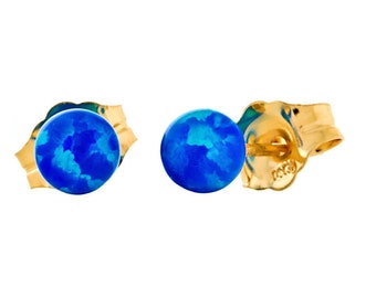 4mm Australian Pacific Blue Opal Ball Stud Post Earrings, Oceans, 14K White or Yellow Gold, Small Minimalist Earrings, Blue Opal Earrings