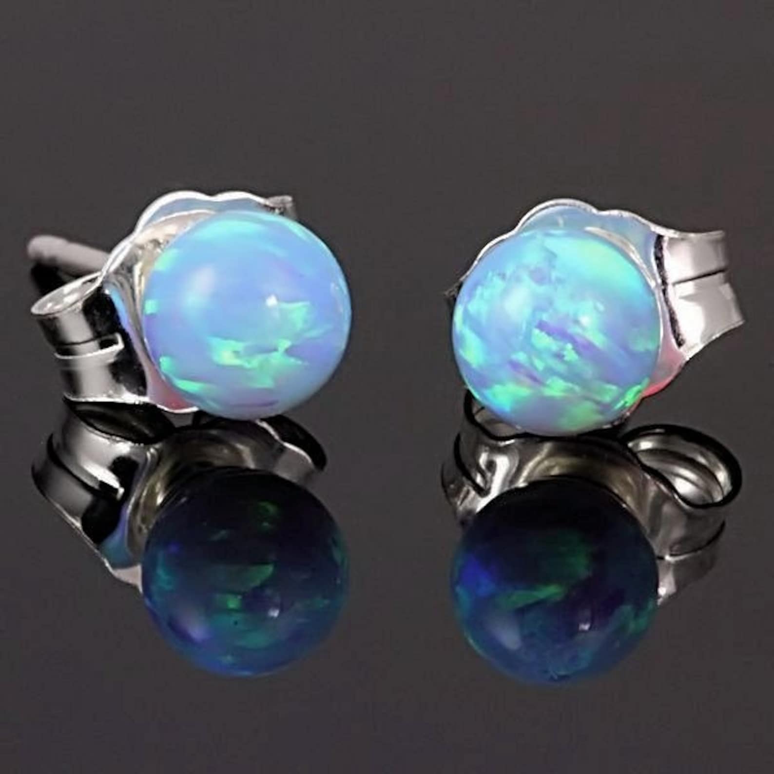 4mm Australian Azure Blue Opal Ball Stud Post Earrings Solid Etsy