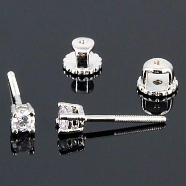 3mm Russian Ice on Fire Diamond CZ Screw Back, Stud Earrings, Round Shape, Brilliant Cut, 925 Sterling Silver, Small Petite Earrings, Tiny