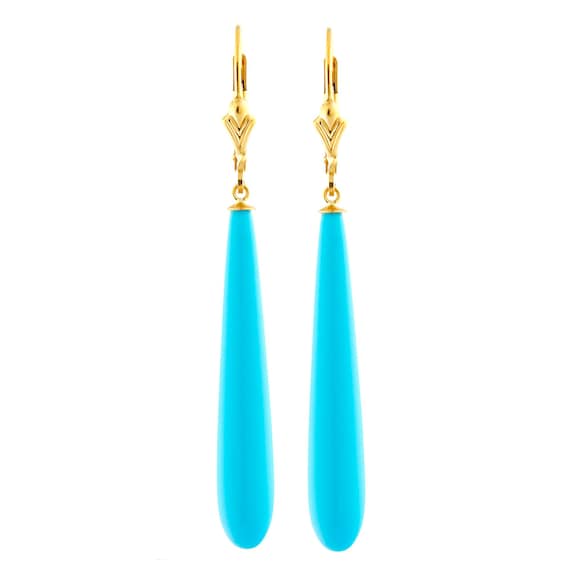 35mm Sleeping Beauty Turquoise Lever Back Earrings 14-20 Gold Filled 