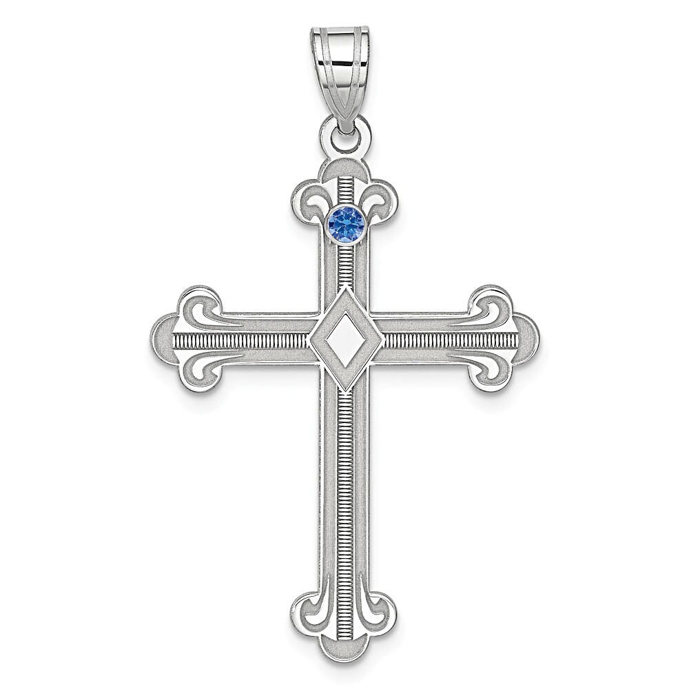 Personalized Family Birthstone Cross Pendant Inscribed Fleur