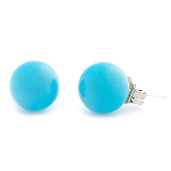8mm Sleeping Beauty Turquoise Ball Stud Post Earrings Solid 925