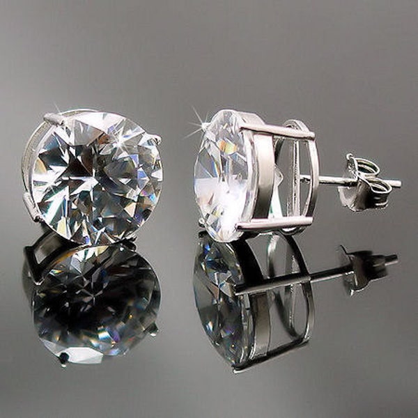 12mm 12.5 carats, Round Brilliant Cut, Russian Ice on Fire Diamond CZ, Cast Basket Stud Earrings, 925 Silver, Big Large Earrings, Statement