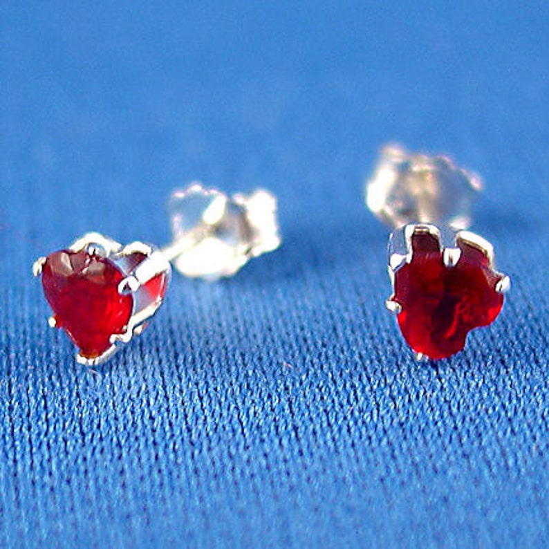 0.5 carat Heart Cut Red Fire Garnet CZ 4mm Stud Post Earrings 925 Sterling Silver, SDI30254-0431 image 1