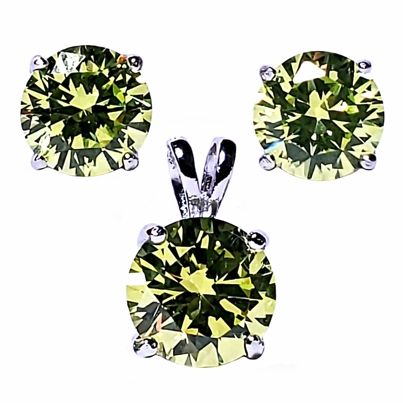 Rabbit-Ear Pendant Sterling Silver Jewelry Round Birth Month Earrings Brilliant Cut Birthstone Solitaire Pendant and Earring Set