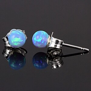 4mm Australian Azure Blue Opal Ball Stud Post Earrings Solid - Etsy