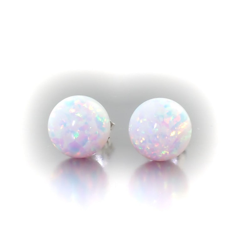 Lorraine: 8mm Fiery White Opal Ball Stud Earrings, Sterling Silver Earrings, White Opal Earrings, Bridesmaid Earrings, Opal Silver Earrings image 2