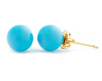 6mm Sleeping Beauty Turquoise Ball Stud Post Earrings, 14-20 Gold Filled Earrings, Wedding Turquoise Earrings, Blue Turquoise Ball Studs