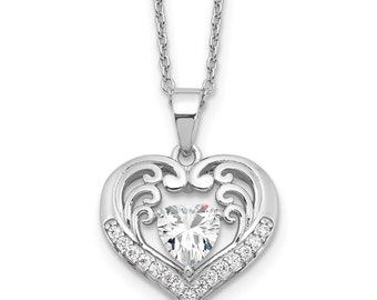 Modern Ice on Fire CZ Heart Pendant Necklace, Heart Cut Ice on Fire CZ, Solid 925 Sterling Silver, Heart Shaped Pendant, Metalwork Pendant