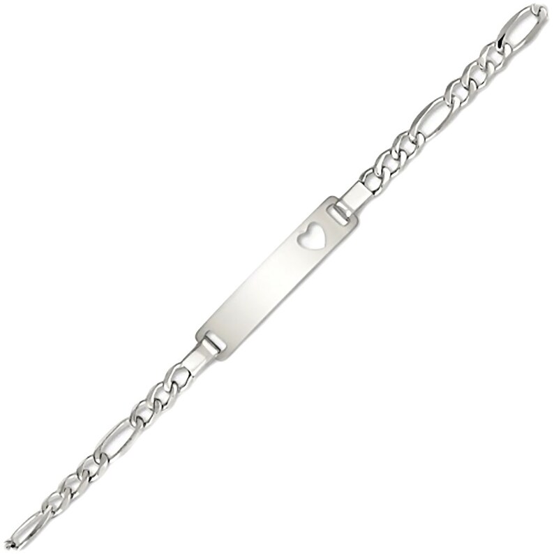 Toddler Baby Bracelet Solid 925 Italian Sterling Silver Bracelet Personalized Engravable ID Bracelet w Heart Shaped Accent Figaro Chain