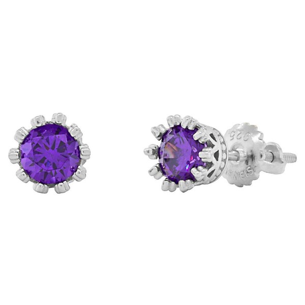 Alexandra 5mm 1.0ct Brilliant-cut Amethyst Ice CZ Screw Back Stud Earrings Solid 925 Sterling Silver, JEX30325-0811