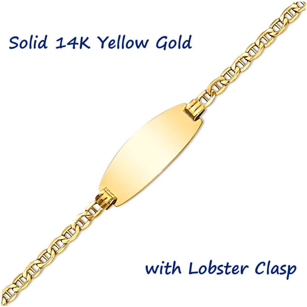 Custom Made Solid 14K Yellow Gold Oval ID Bracelet, Personalized Front