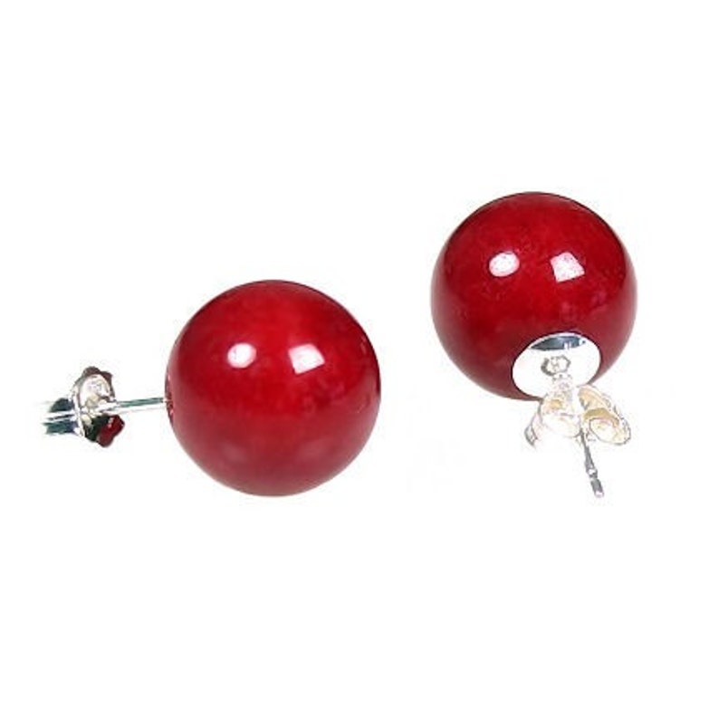 12mm Italian Red Coral Ball Stud Post Earrings 925 Sterling Etsy