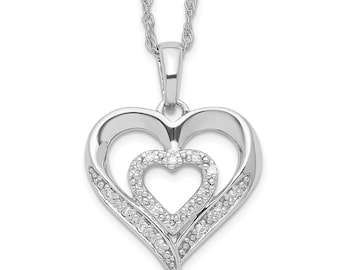 Ice on Fire CZ Two Hearts in One Heart Pendant Necklace, Solid 925 Sterling Silver, Heart Shaped Pendant, Valentines Day Gift, Endless Love