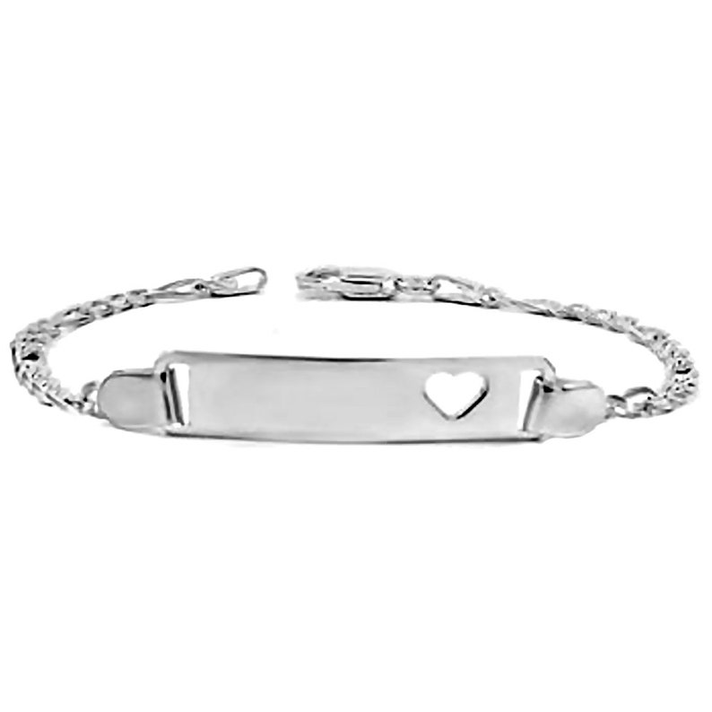 Toddler Baby Bracelet Solid 925 Italian Sterling Silver Bracelet Personalized Engravable ID Bracelet w Heart Shaped Accent Figaro Chain