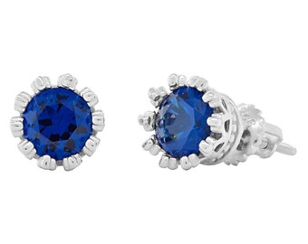 Amira 6mm 1.5ct Brilliant-cut created Blue Sapphire Screw Back Stud Earrings Solid 925 Sterling Silver, JEX30346-0818