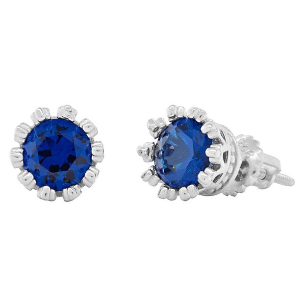 Amira 6mm 1.5ct Brilliant-cut created Blue Sapphire Screw Back Stud Earrings Solid 925 Sterling Silver, JEX30346-0818