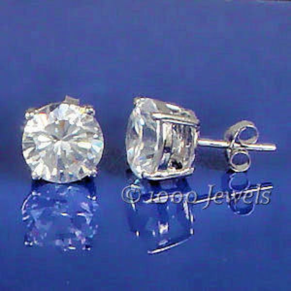 1.5 carat, 6mm Round Brilliant Cut Russian Ice on Fire CZ, simulated Diamond Stud Earrings, 925 Silver, Cast Basket Setting, 3/4 ct each Gem