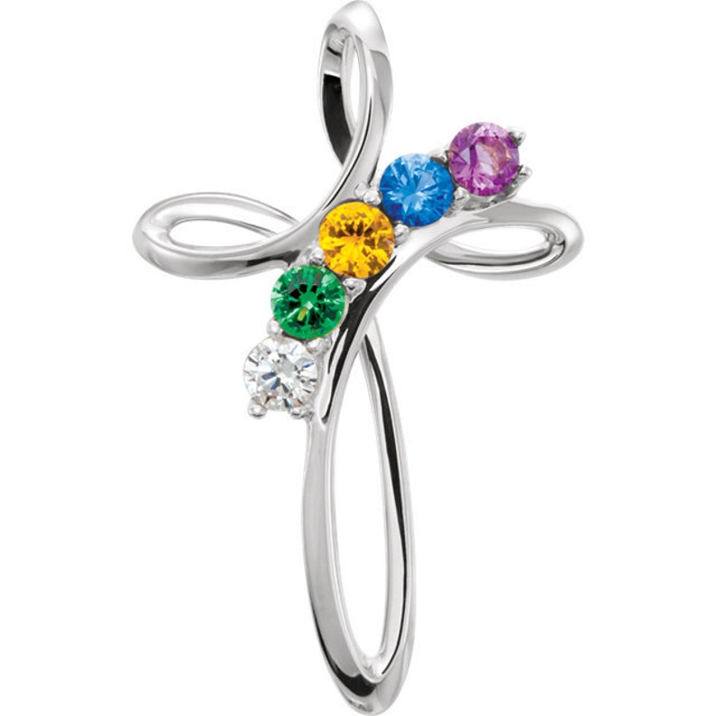 Family Birthstone Cross Pendant Solid 925 Sterling Silver Etsy