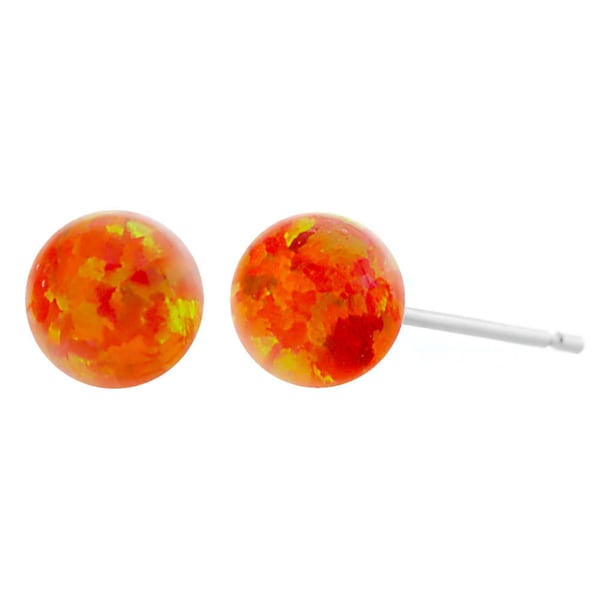 Mexican Fire Opal Ball Stud Earrings, 4 6 8 10mm Orange Opal Earrings, 925 Sterling Silver Bridal Earrings, Silver Fire Opal Post Earrings