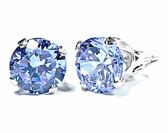 Popular Round, Brilliant Cut Alexandrite Ice CZ Stud Earrings, Silver Earrings, June Earrings, Snap-Tite Stud Earrings, Mid-Sized Earrings