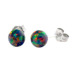 Aurora: Black Opal Ball Stud Earrings, 925 Sterling Silver, Black Opal Earrings, Silver Opal Earrings, Opal Earrings, Australian Black Opal