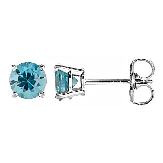 Natural Blue Zircon 14K Gold Earrings 14K White or Yellow Gold
