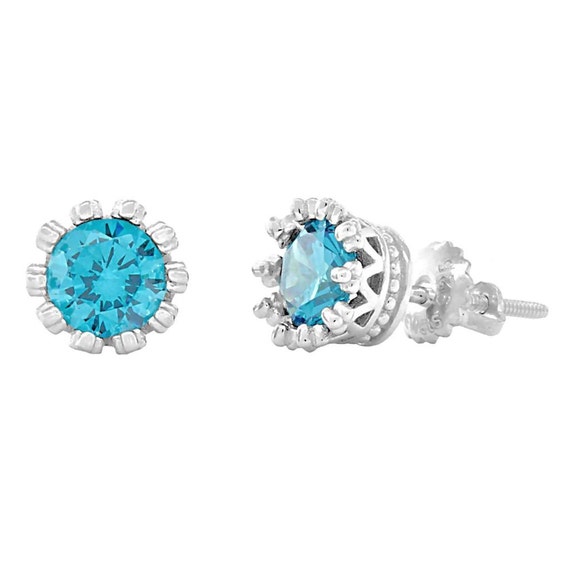 SVC-JEWELS 4.20 CT Round Cut Blue Topaz 9MM Solitaire Stud Earrings 14K Black Gold Over .925 Sterling Silver