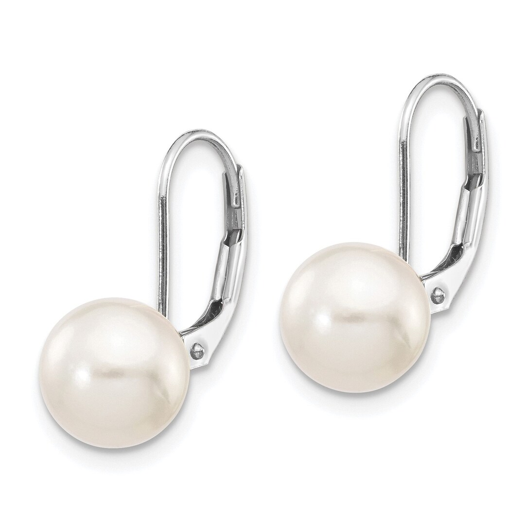 Genuine White Akoya Pearl Lever Back Earrings, Solid 14K Gold ...