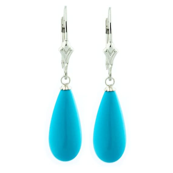 18mm Sleeping Beauty Turquoise Teardrop Lever Back Earrings Solid
