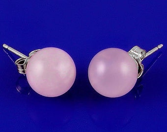 Natural Rose Quartz Ball Stud Post Earrings, 4 to 12mm Sizes, Solid 925 Sterling Silver, Pink Gemstone Stud Earrings, Bridesmaid Earrings