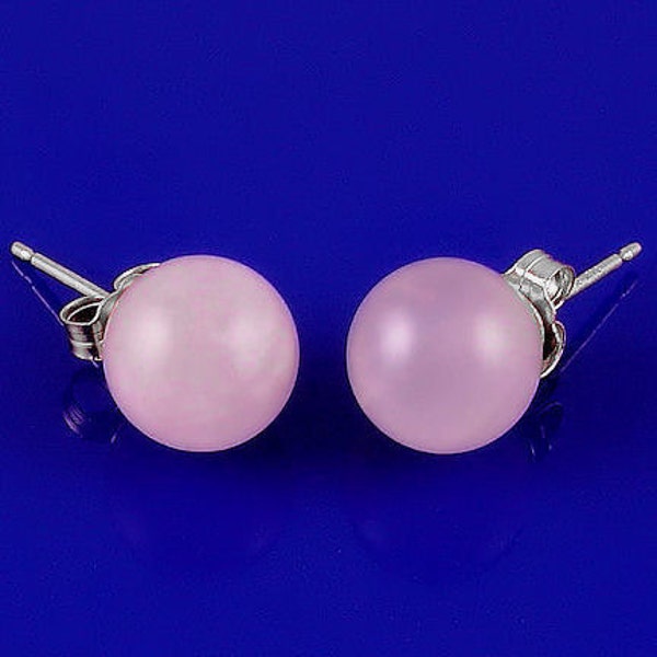 Solid 14K Gold Natural Rose Quartz Ball Stud Post Earrings, 4 to 12mm Sizes, Pink Gemstone Stud Earrings, Baby Rose Pink Bridesmaid Earrings