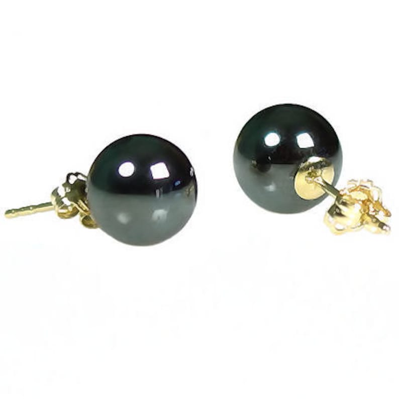 Black Diamond Hematite Ball Stud Earrings Solid 14K White or Etsy