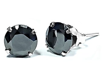 Bold Round, Brilliant Cut Black Ice CZ Stud Earrings, Silver Earrings, Black Studs, Snap-Tite Stud Earrings, Big Black Ice CZ Stud Earrings