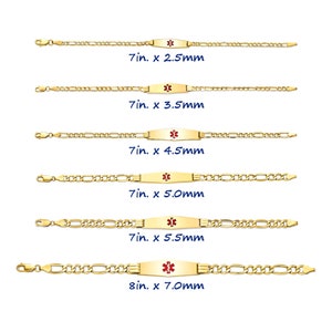 Engravable 14K Yellow Gold Medical ID Bracelet, Customized Figaro Chain ID Bracelet, Personalized Solid Gold Medical Bracelet, Made in USA