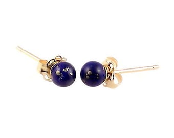 4mm Natural Blue Lapis Lazuli Ball Stud Post Earrings, 14K White or Yellow Gold, Small Tiny Petite Minimalist, Gold Lapis Earrings, Blue Gem