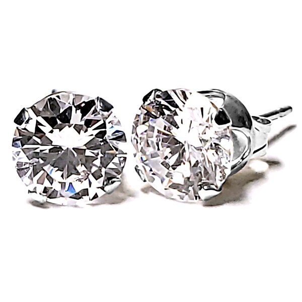 Bold Round, Brilliant Cut Ice on Fire CZ Stud Earrings, Silver Earrings, April Earrings, Snap-Tite Stud Earrings, Big Ice CZ Stud Earrings