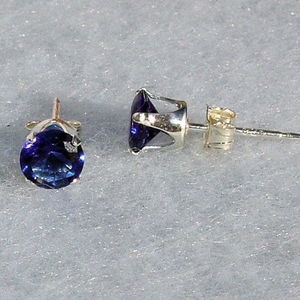 4mm, 0.50 carat simulated Blue Sapphire Stud Earrings 925 Sterling Silver, Serene SDI30584-0456