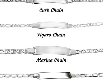 Custom Engravable Italian Bar ID Bracelet, Personalized Sterling Silver Bracelet, Chain Bracelet, Custom Bracelet, ID Gift Bracelet