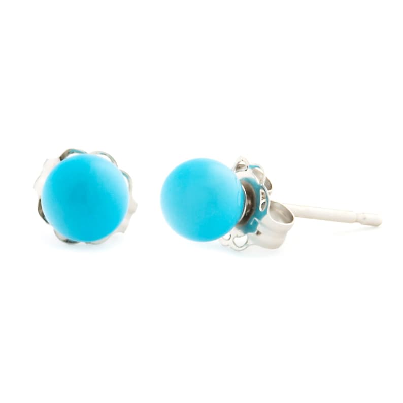 4mm Sleeping Beauty Turquoise Ball Stud Post Earrings, Solid 14K White or Yellow Gold, Small Blue Turquoise Bridal Ball Stud Earrings image 4