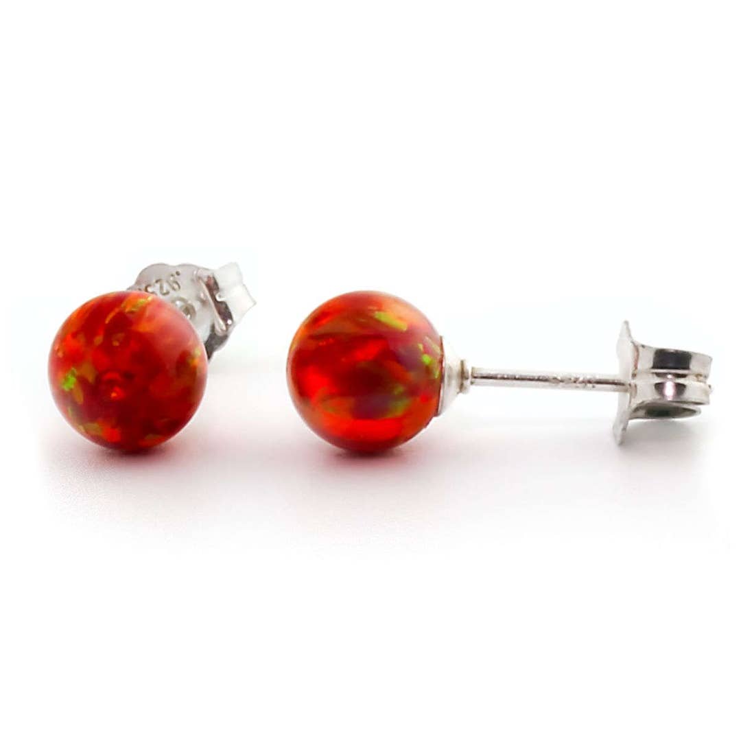 6mm Australian Flame Red Opal Ball Stud Post Earrings Solid - Etsy