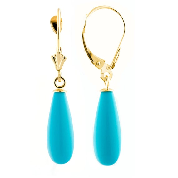 16mm Sleeping Beauty Turquoise Teardrop Lever Back Earrings 14-20 Gold  Filled