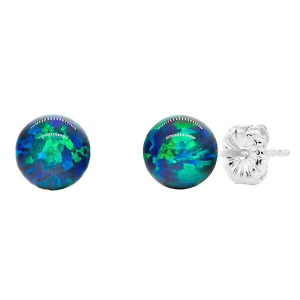 Perrin: Blue-Green Peacock Opal Ball Stud Earrings, Sterling Silver Opal Earrings, Australian Blue Opal Earrings, 4mm 6mm 8mm 10mm Sizes