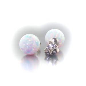 Lorraine: 8mm Fiery White Opal Ball Stud Earrings, Sterling Silver Earrings, White Opal Earrings, Bridesmaid Earrings, Opal Silver Earrings image 3