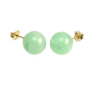 6mm Natural Green Jade Aventurine Ball Stud Post Earrings, 14K Yellow Gold, Minimalist Earrings, Green Earrings, Bridal Earrings image 1